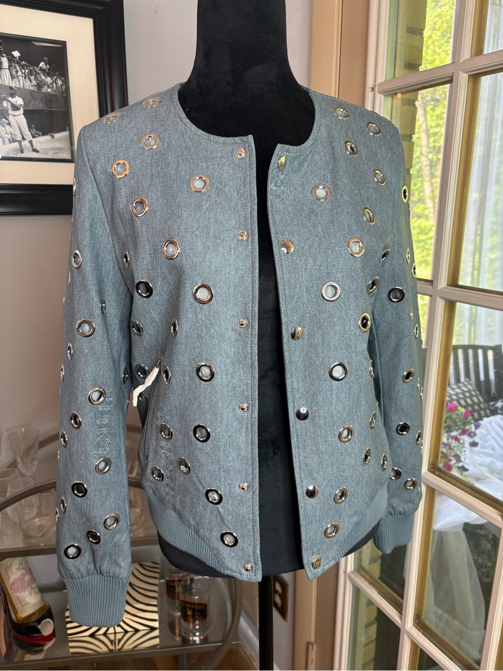 Adore Light Blue Eyelet-Trim Jean Jacket